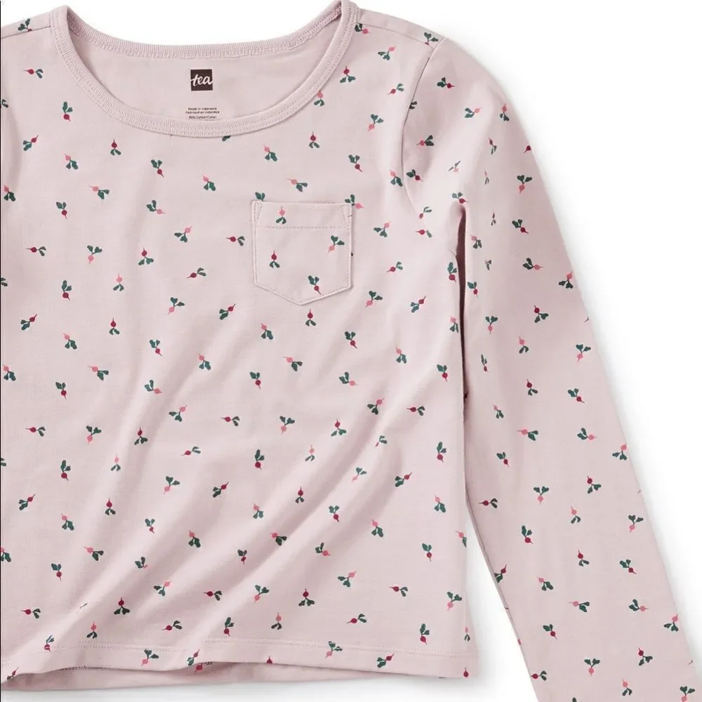 NWT New TEA COLLECTION Baby Radish Print Pocket Tee Shirt Lavender 14